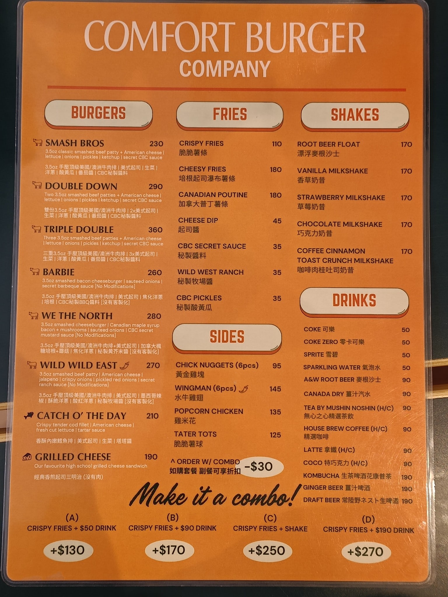 comfort burger 大安區美食 國父紀念館美食 美式料理 店家菜單