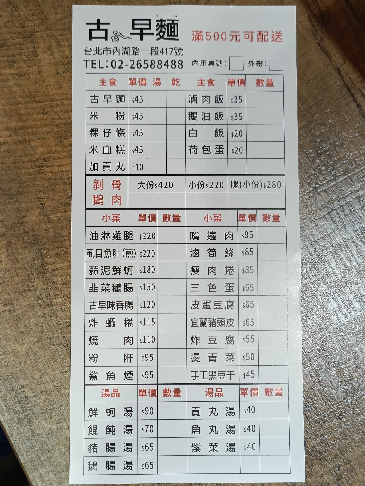古城古早麵 內湖店 內湖美食 西湖美食 台灣小吃 店家菜單