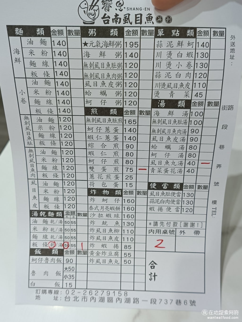 饗恩台南虱目魚 內湖美食 港墘美食 台灣小吃 由於我今天是一個人來並沒有家人陪我所以餐點之點了三樣點了雙蛋煎蝨目魚丸湯和乾板條